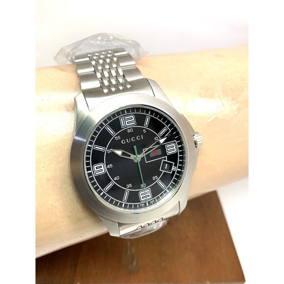 Gucci Men's Watch YA126201 G-Timeless Swiss Quartz Black Dial Silver Steel 44mm - Picture 12 of 15
